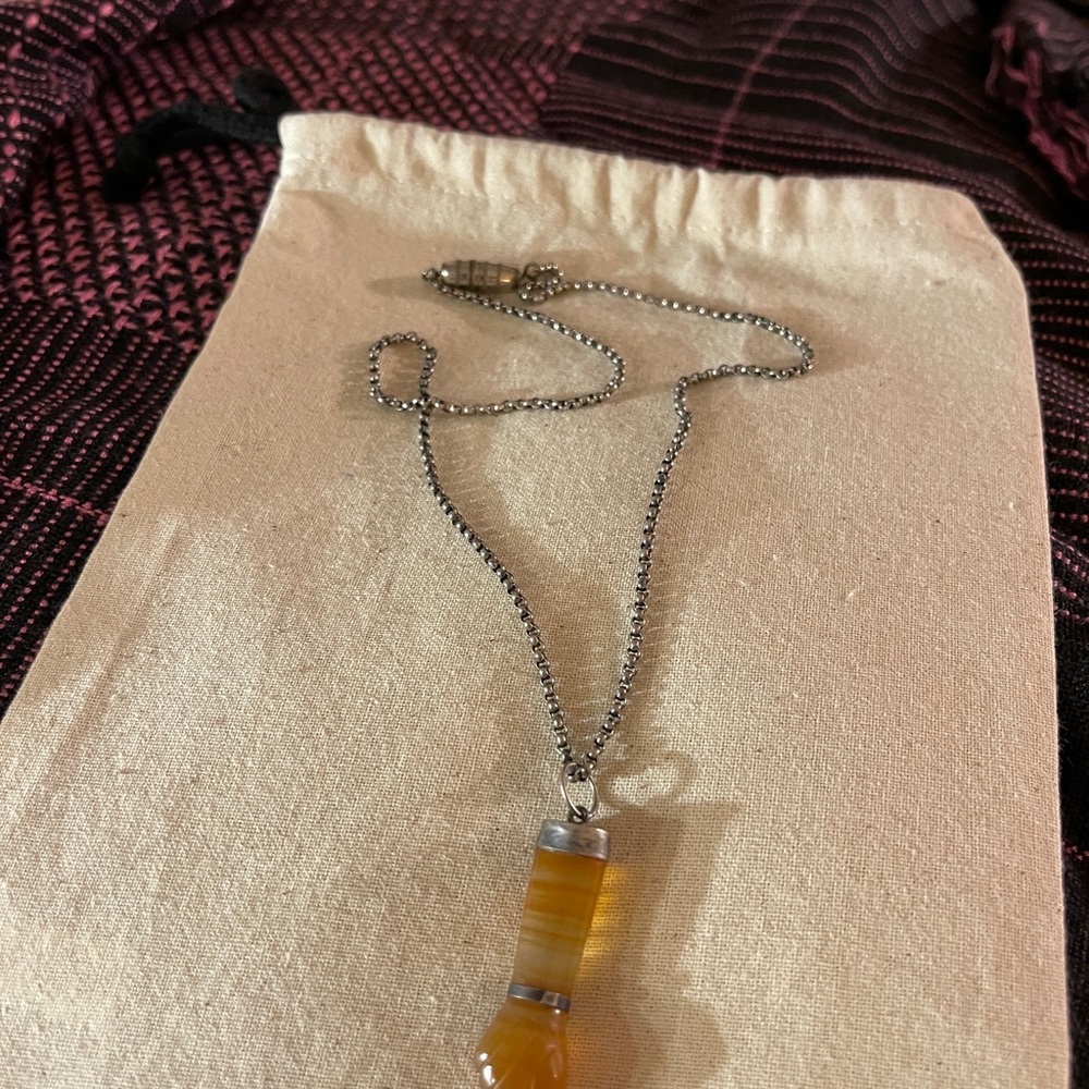 Agate fist on sterling chain‎